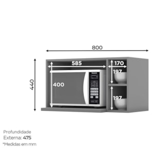 Armário Aéreo Micro-ondas Americana Cinza - Móveis Henn 