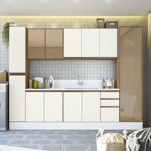 Cozinha de Canto Modulada Kali Premium 11 Peças Branco/Arezzo Rústico -  Nicioli - PRMoveis