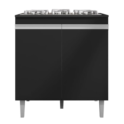 Balcão Cooktop Andréia 79cm com 2 Portas Preto Fosco - AJL Móveis