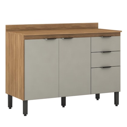 Balcão Firenze Pia 120cm 3 Portas 2 Gavetas Amêndola/Nude Prime com Tampo MDP - Demóbile