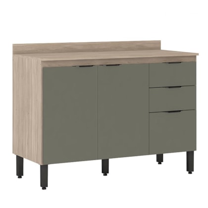 Balcão Firenze Pia 120cm 3 Portas 2 Gavetas Avena/Menta com Tampo MDP - Demóbile