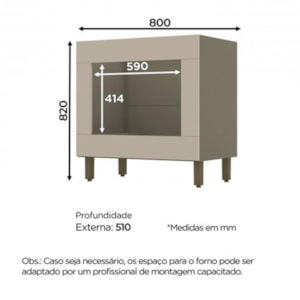 Balcão Forno Embutir Connect Duna/Cristal com Tampo - Móveis Henn