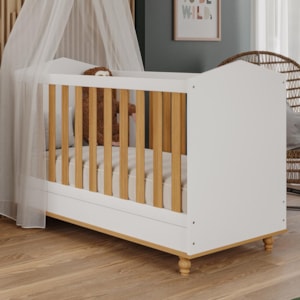 Berço Americano Mini Cama Mimo Branco/Nature com Colchão Physical - Permóbili Baby 