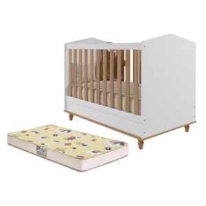 Berço Americano Mini Cama Mimo Branco/Nature com Colchão Supreme - Permóbili Baby