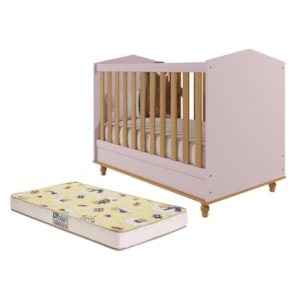 Berço Americano Mini Cama Mimo Rosê/Nature com Colchão Supreme - Permóbili Baby