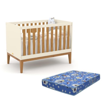 Berço Americano Unique Off White/Freijó/Eco Wood com Colchão Baby Physical - Matic Móveis 