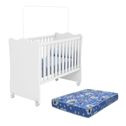 Berço Doce Sonho Branco com Rodízios e Colchão Baby Physical - Qmovi 