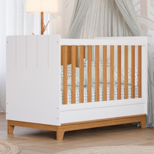 Berço Mini Cama Biscoito Branco/Nature com Colchão Physical - Permóbili Baby