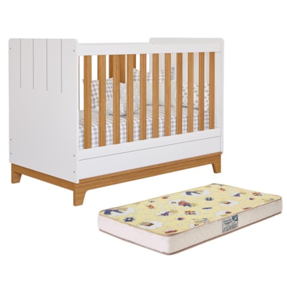 Berço Mini Cama Biscoito Branco/Nature com Colchão Supreme - Permóbili Baby