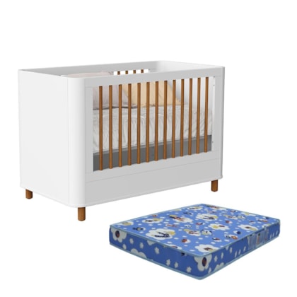 Berço Mini Cama Boom Plus Nordic Branco Fosco com Colchão Baby Physical - Reller Móveis