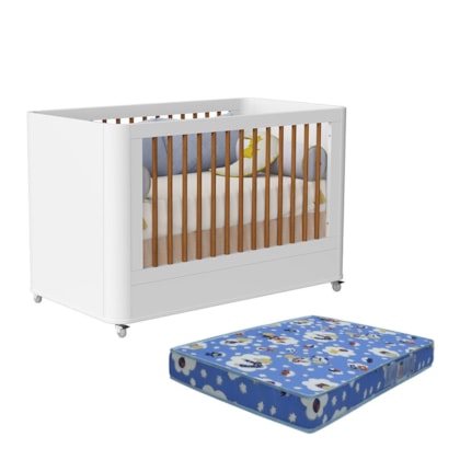 Berço Mini Cama Boom Plus Wheels Branco Fosco com Colchão Baby Physical - Reller Móveis