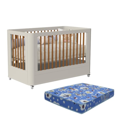 Berço Mini Cama Boom Slim Wheels Areia Fosco com Colchão Baby Physical - Reller Móveis