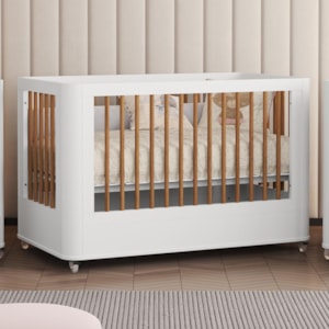 Berço Mini Cama Boom Slim Wheels Branco Fosco com Colchão Baby Physical - Reller Móveis