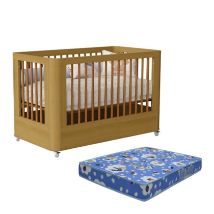 Berço Mini Cama Boom Slim Wheels Savana Fosco com Colchão Baby Physical - Reller Móveis