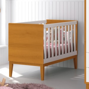 Berço Mini Cama Classic Branco/Savana Pés Amadeirado com Colchão D18 - Reller Móveis