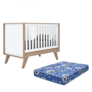 Berço Mini Cama Confete Branco/Jequitibá com Colchão Baby Physical - Móveis Henn 