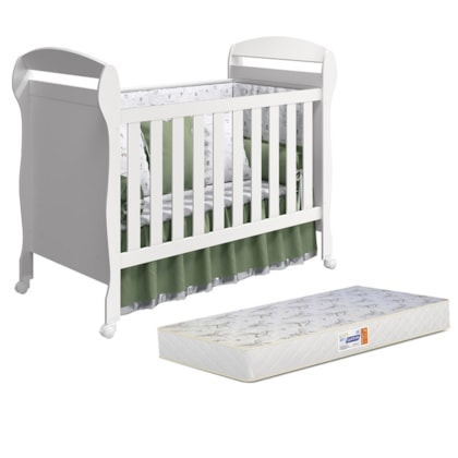 Berço Mini Cama Danny Branco Brilho com Colchão D18 de 10cm - Reller Móveis