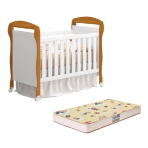 Berço Mini Cama Danny Branco/Savana com Colchão D18 de 10cm - Reller Móveis