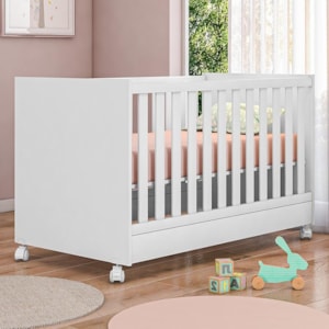 Berço Mini Cama Doce Sonho Branco com Rodízios e Colchão Baby Physical - Qmovi 