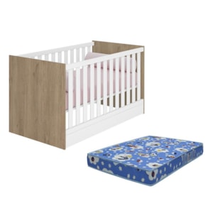 Berço Mini Cama Doce Sonho Carvalho/Branco com Colchão Baby Physical - Qmovi 