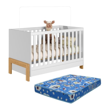 Berço Mini Cama Fantasia Branco Acetinado com Colchão Physical - Qmovi