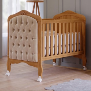 Berço Mini Cama Harmonia Nature/Branco com Capitonê e Colchão Physical - Permóbili Baby