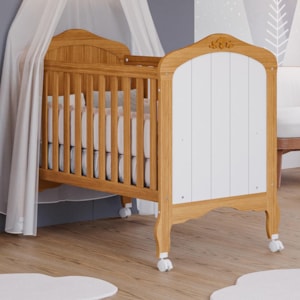 Berço Mini Cama Harmonia Nature/Branco com Colchão Physical - Permóbili Baby