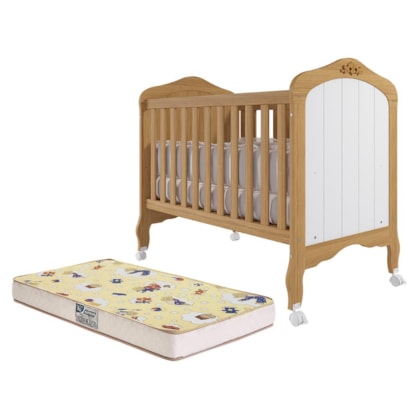 Berço Mini Cama Harmonia Nature/Branco com Colchão Supreme - Permóbili Baby