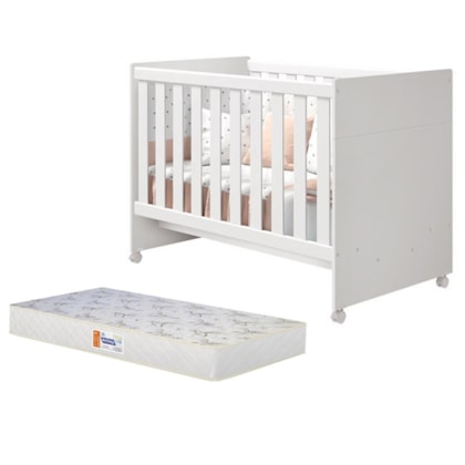 Berço Mini Cama Katatau Branco Brilho com Colchão D18 de 10cm - Reller Móveis