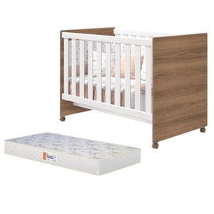 Berço Mini Cama Katatau Flex Branco/Mezzo com Colchão D18 de 10cm - Reller Móveis