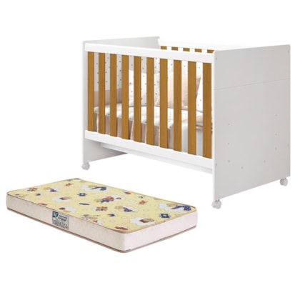 Berço Mini Cama Katatau Flex Branco/Savana com Colchão D18 de 10cm - Reller Móveis