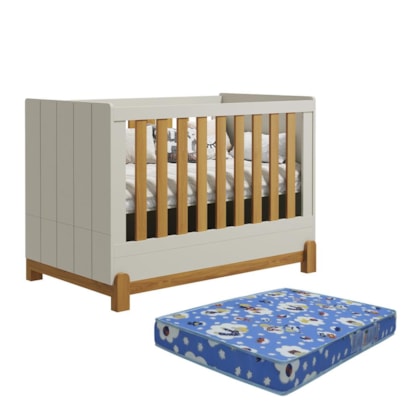 Berço Mini Cama Lotus Frisado Areia Fosco/Savana com Colchão Baby Physical - Reller Móveis