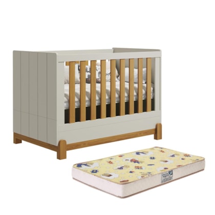 Berço Mini Cama Lotus Frisado Areia Fosco/Savana com Colchão Supreme - Reller Móveis