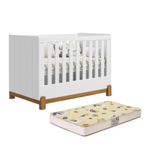 Berço Mini Cama Lotus Frisado Branco Fosco com Colchão Supreme - Reller Móveis