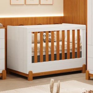 Berço Mini Cama Lotus Frisado Branco Fosco/Savana com Colchão Baby Physical - Reller Móveis