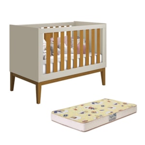 Berço Mini Cama Noah Classic Areia/Savana Pés Amadeirado com Colchão Supreme - Reller Móveis