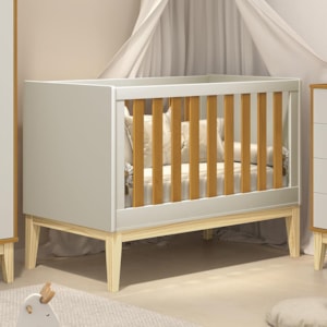 Berço Mini Cama Noah Classic Areia/Savana Pés Madeira Natural com Colchão Supreme - Reller Móveis