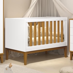 Berço Mini Cama Noah Classic Branco/Savana com Pés Amadeirado - Reller Móveis