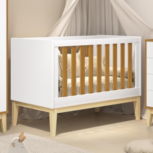 Berço Mini Cama Noah Classic Branco/Savana com Pés Madeira Natural - Reller Móveis