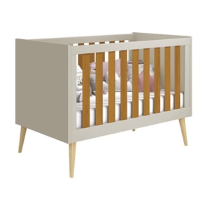 Berço Mini Cama Noah Retrô Areia/Savana com Pés Madeira Natural - Reller Móveis