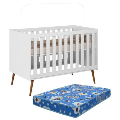 Berço Mini Cama Noah Retrô Branco com Colchão Baby Physical - Peternella Móveis 