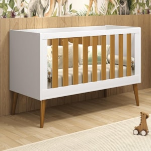 Berço Mini Cama Noah Retrô Branco/Savana com Pés Amadeirado - Reller Móveis