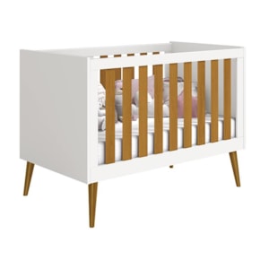 Berço Mini Cama Noah Retrô Branco/Savana com Pés Amadeirado - Reller Móveis