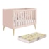 Berço Mini Cama Noah Retrô Rosa Fosco com Pés Madeira Natural e Colchão Supreme - Reller Móveis