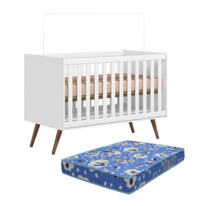 Berço Mini Cama Q Encanto Retrô Branco Acetinado com Colchão Baby Physical - Qmovi