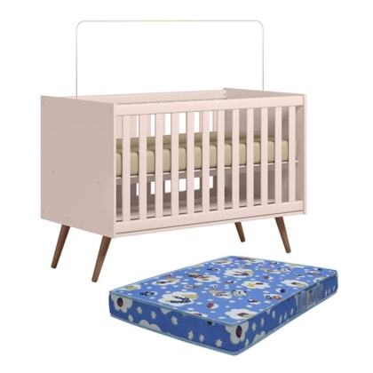 Berço Mini Cama Q Encanto Retrô Rosa com Colchão Baby Physical - Qmovi