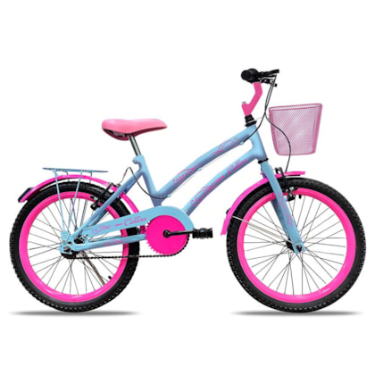 Bicicleta Infantil Celina Aro 20 Freio V-Brake Nylon Azul Champanhe com Cestinha - Colli Bike