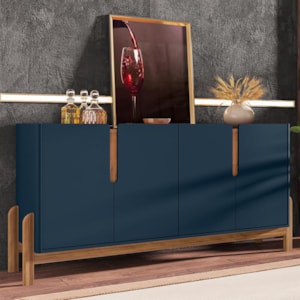 Buffet Aparador Lizz 170cm 4 Portas Azul Cobalto/Cedro - Casa D