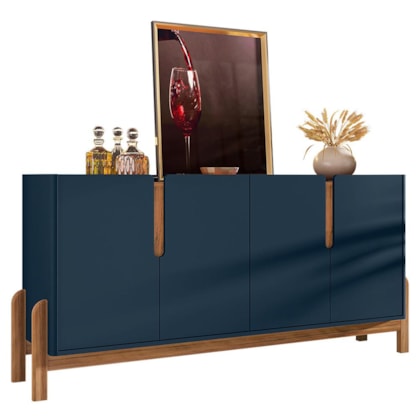 Buffet Aparador Lizz 170cm 4 Portas Azul Cobalto/Cedro - Casa D