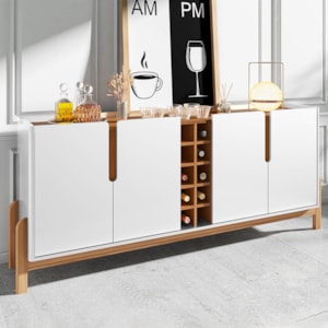 Buffet Aparador Lizz 190cm 4 Portas com Adega Branco/Cedro - Casa D